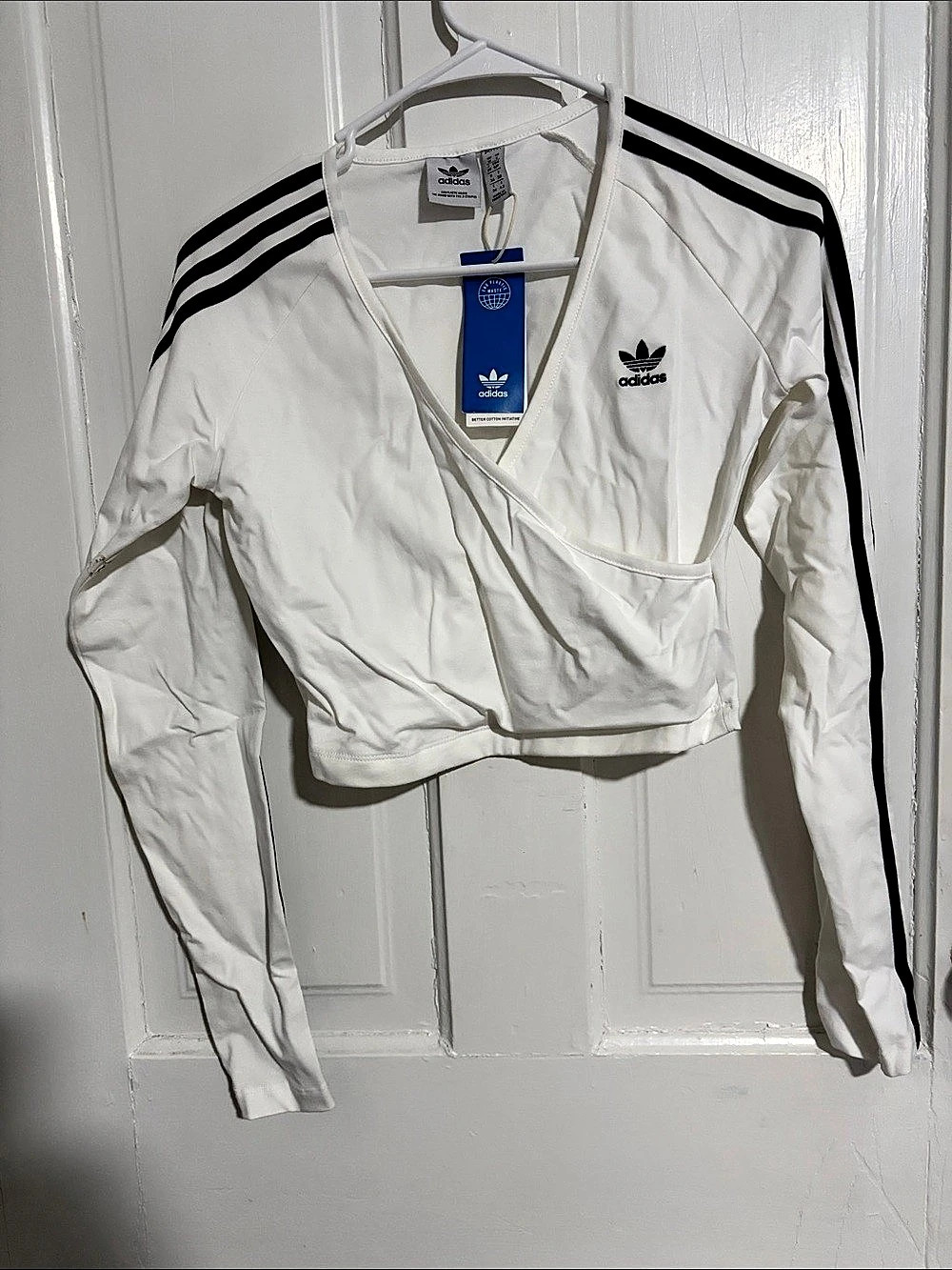 adidas Adicolor Classics Cropped Long Sleeve Tee White & Black